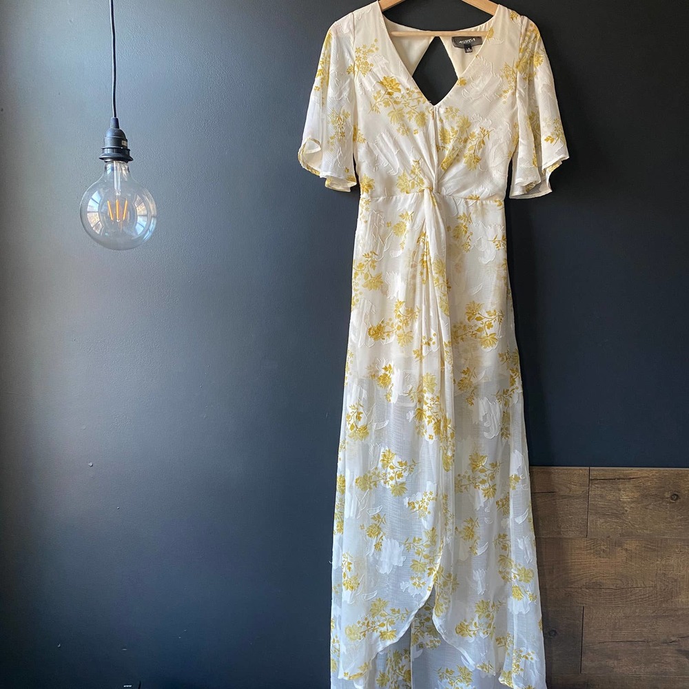 4SI3NNA Luna White and Yellow Floral Print Maxi Romper Small - Picture 14 of 16